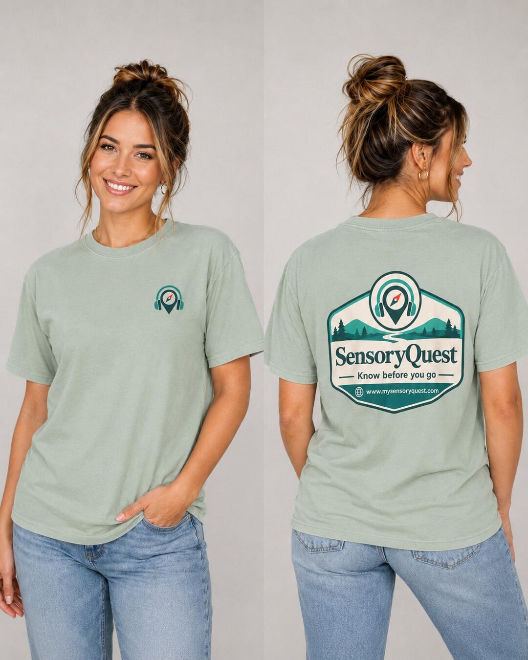 Model wearing the Take SensoryQuest With You Wherever You Go Shirt